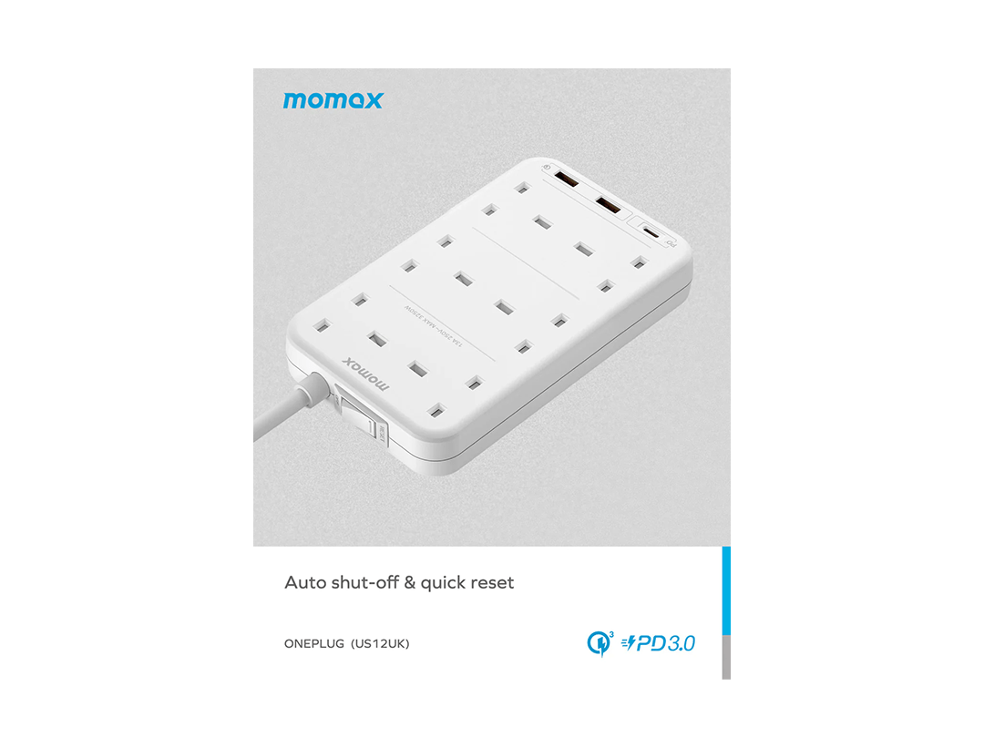 Momax OnePlug 6-Outlet Power Strip With USB - White n Qatar Momax OnePlug 6-Outlet Power Strip With USB - White n Qatar